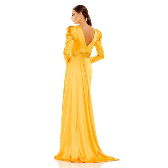 Mac Duggal 12404 FAUX WRAP  A LINE GOWN Formal Dress in Marigold size 14 - Picture 2 of 16